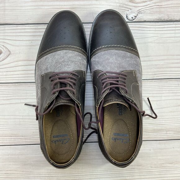 Clarks Garren Cap-Toe Oxford Mens 10.5 Brown Combi Leather Fabric Dress Shoe EUC - Picture 7 of 16
